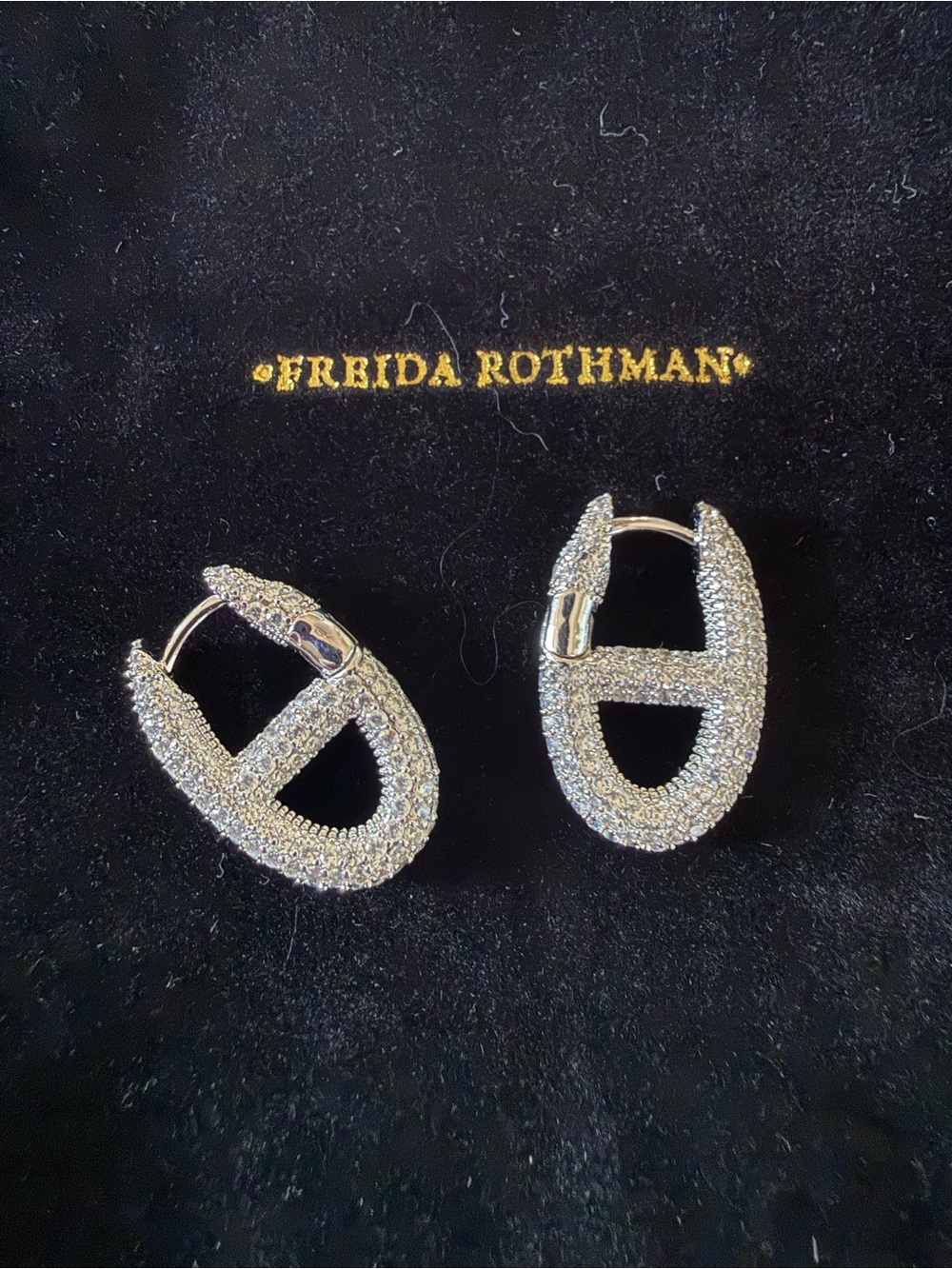 Freida Rothman Silver Pave Crystal Huggie Hoop Earrings